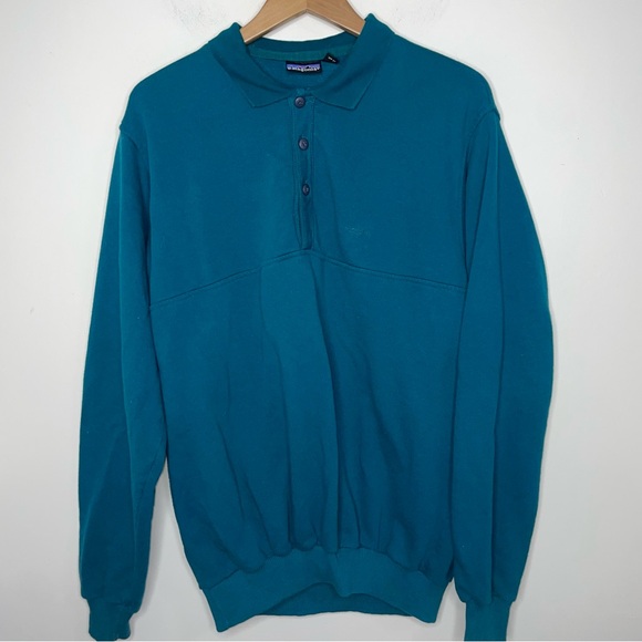 Vintage Patagonia Collared Polo Sweatshirt Teal Green 80s 90s Long Sleeve - Picture 8 of 9